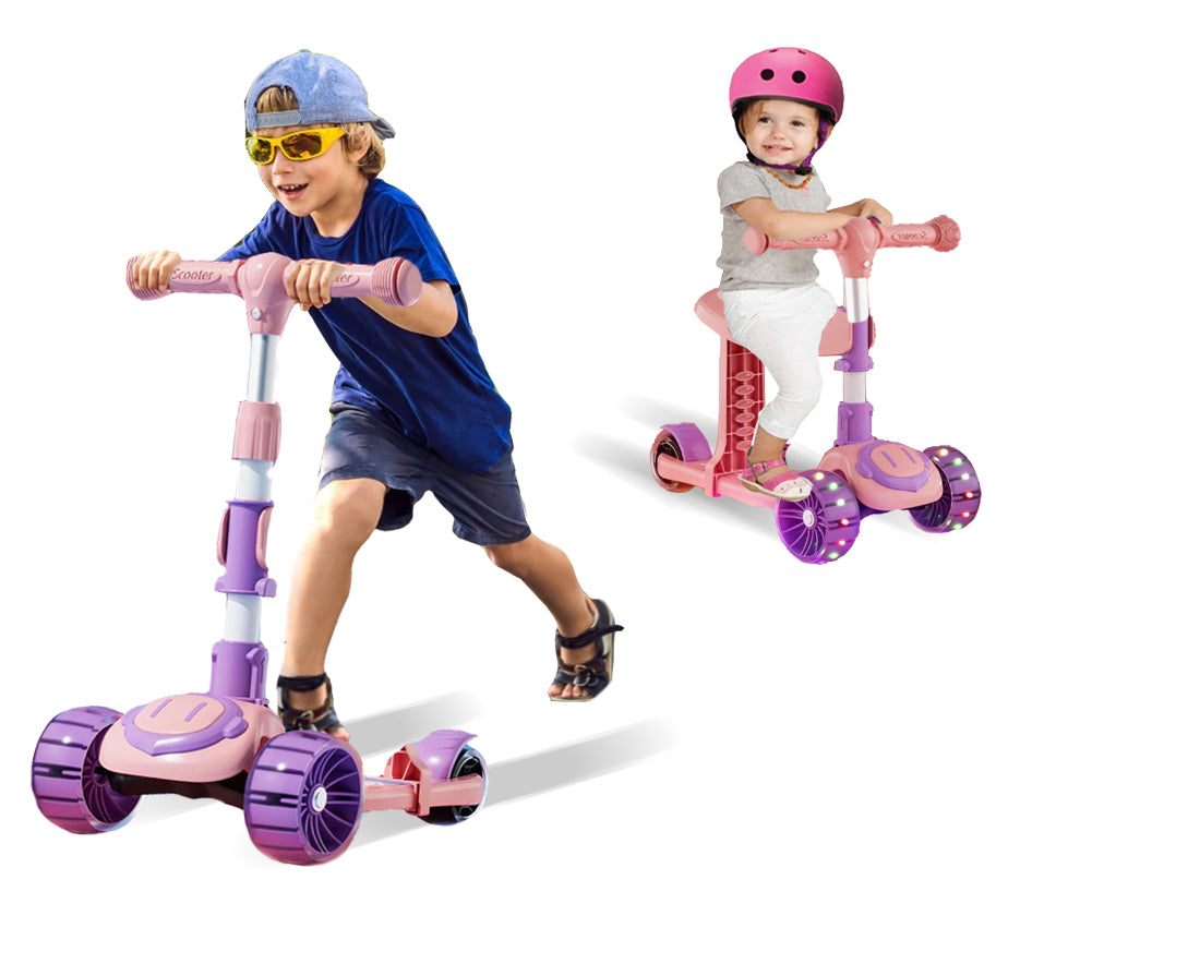 Coo11 Kids Foldable 3 Wheel Scooter, Adjustable Height with LED Flashing Wheels, Removable Seat, Best Gift For Children, Boys, Girls, Christmas, New Year (Green, Suitable for age 3 and above)