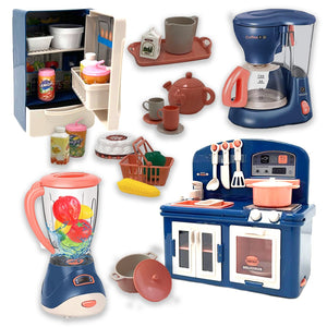 Coo11 Kids Pretended Kitchen Refrigerator Toys & sink running water oven cooker Home Appliances Kitchen Coffee Maker and Mix Blender Set for Kids