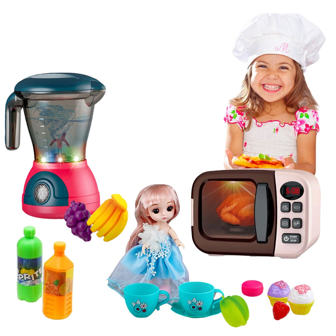 Kids Kitchen Blender Mixer microwave oven food play home Appliances toys  Smoothie Play Set with Light Sound