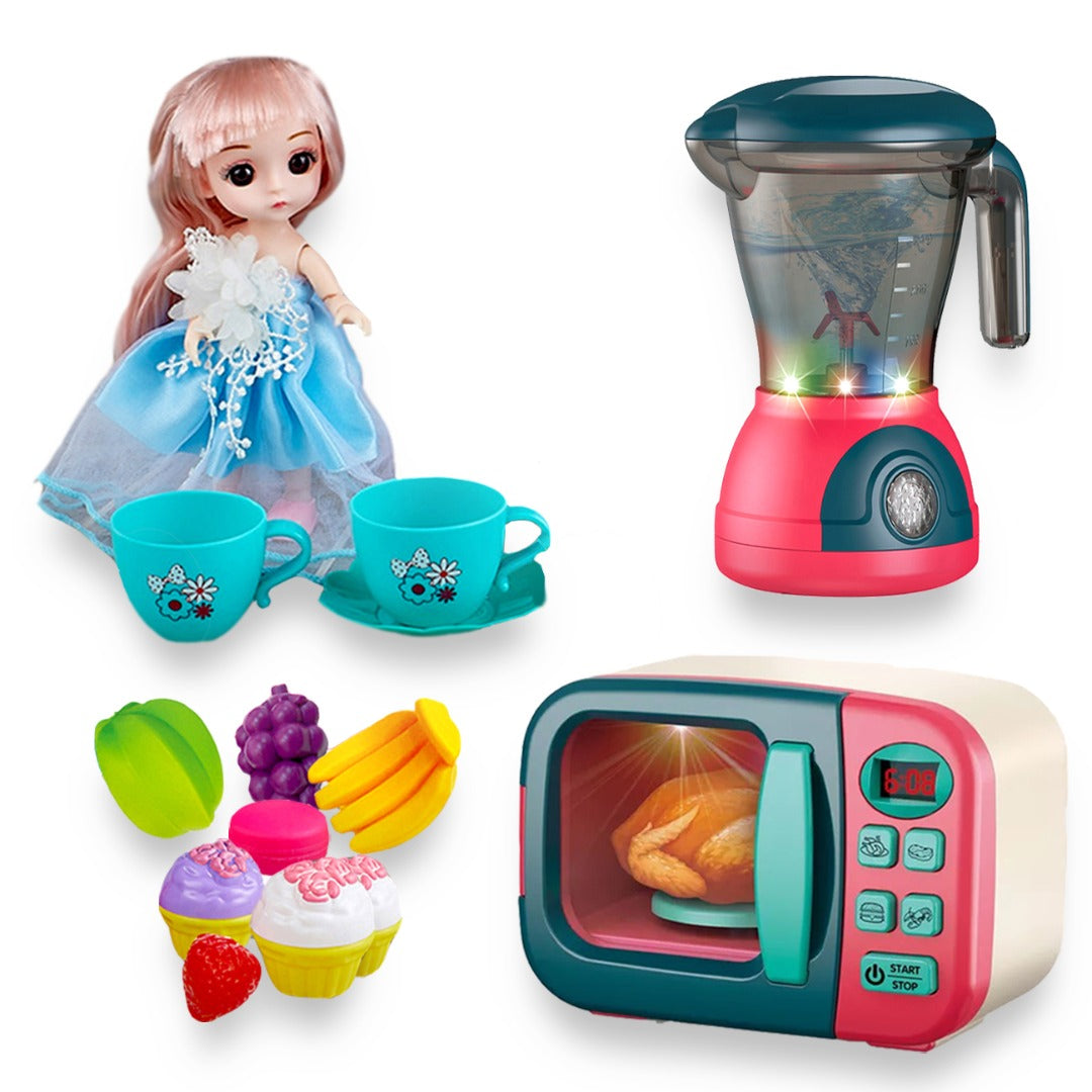 Kids Kitchen Blender Mixer microwave oven food play home Appliances toys  Smoothie Play Set with Light Sound