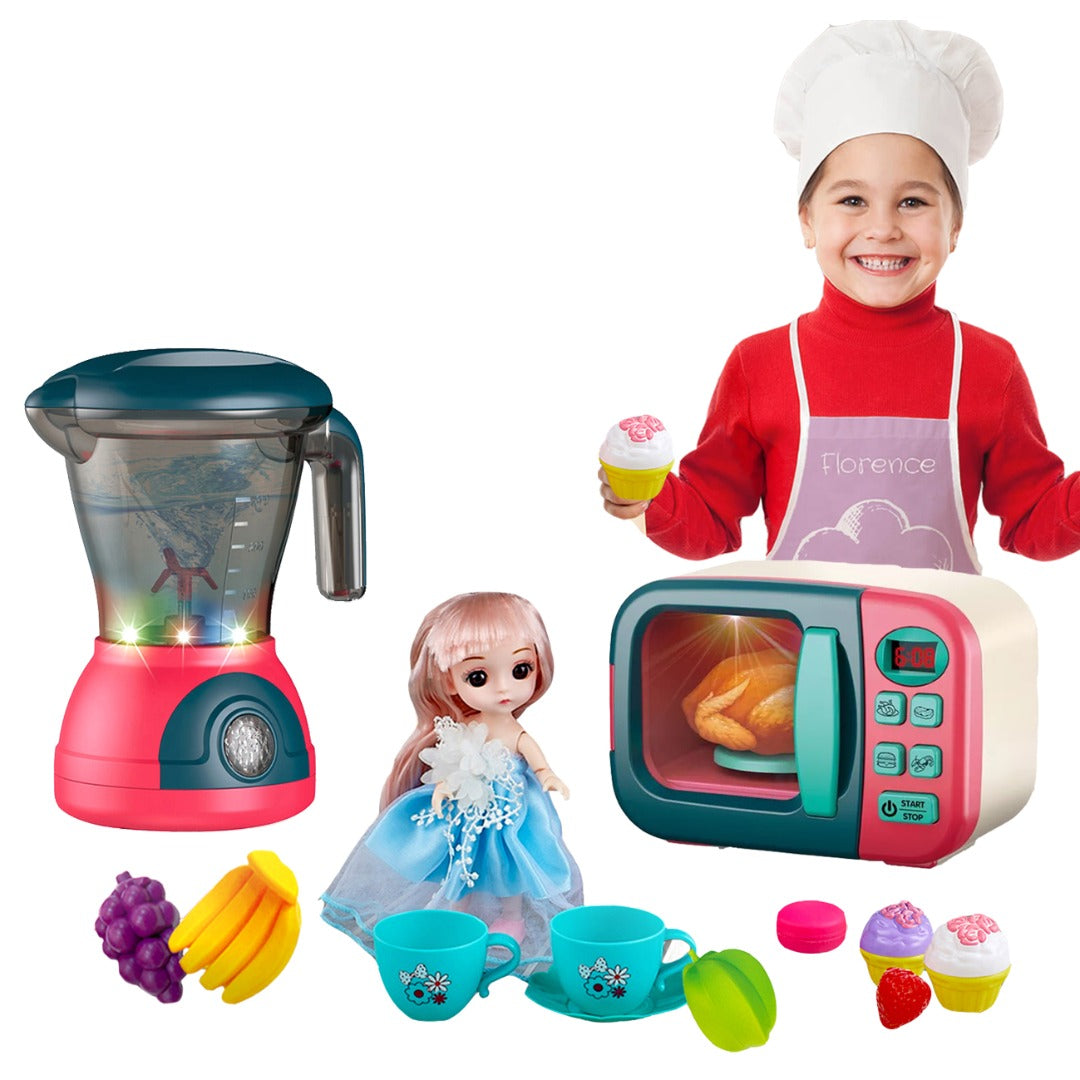 Kids Kitchen Blender Mixer microwave oven food play home Appliances toys  Smoothie Play Set with Light Sound