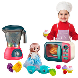 Kids Kitchen Blender Mixer microwave oven food play home Appliances toys  Smoothie Play Set with Light Sound