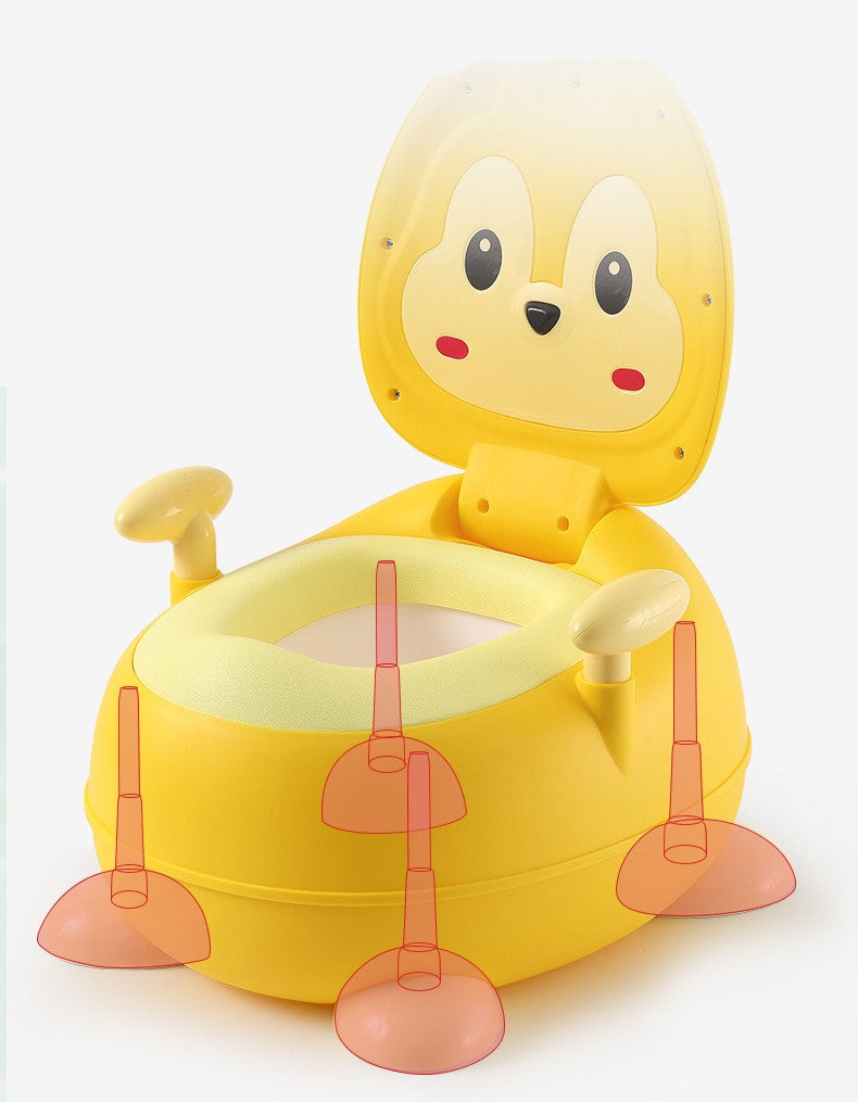 Coo11 Squirrel Design Baby Toilet Potty Chair, Handle & Soft Cushion with Splash Guard, Portable, Portable, Lightweight, Travel Convenient, Perfect Gift for Boys & Girls, Suitable for 3+, Yellow