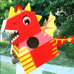 Coo11 Dinosaur Carton Cardboard Box, Handmade Animal DIY Dressing Wearable Toy for Indoor Outdoor, Kindergarten Fun, Portable, Lightweight, Perfect Gift for Boys & Girls, Suitable for 3+ (Red)