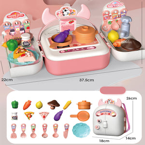 Pretend Play House Pink Backpack Small Mini Kitchen Toys Real Cooking Set For Kids  Set Pretend Role Play Toys For Boys And Girls, Premium Pieces Set