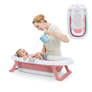 Coo11 Plastic Foldable Bathtub Portable Baby Bath Tub for Toddlers (Brown) and Universal New-born Baby Bath Pad, Floating Soft Baby Bath Pillow Adjustable Non-Slip Bath Seat Pad Bath Cushion