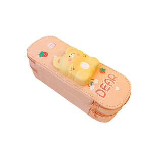 Coo11 2-in-1 Big Capacity Multiple Storage Pen & Pencil Pouch and Kids Astronaut Design Pencil Sharpener (Pink)