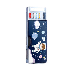 Coo11 Kids Stationery Pen & Pencil Box and Kids Rocket Design Pencil Sharpener (Navy Blue)