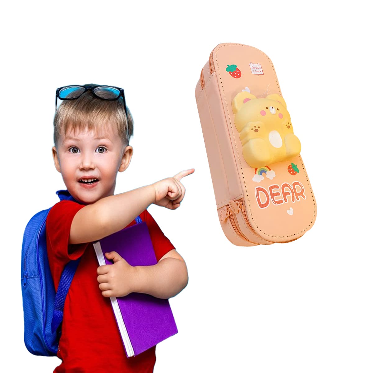 Coo11 2-in-1 Big Capacity Multiple Storage Pen & Pencil Pouch and Kids Astronaut Design Pencil Sharpener (Pink)