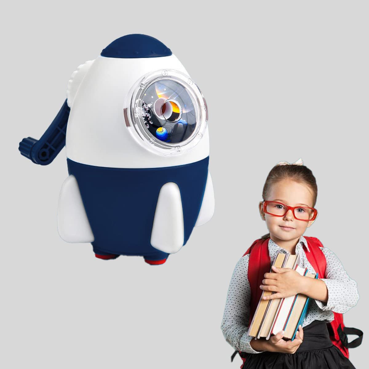 Coo11 Kids Stationery Pen & Pencil Box and Kids Rocket Design Pencil Sharpener (Navy Blue)