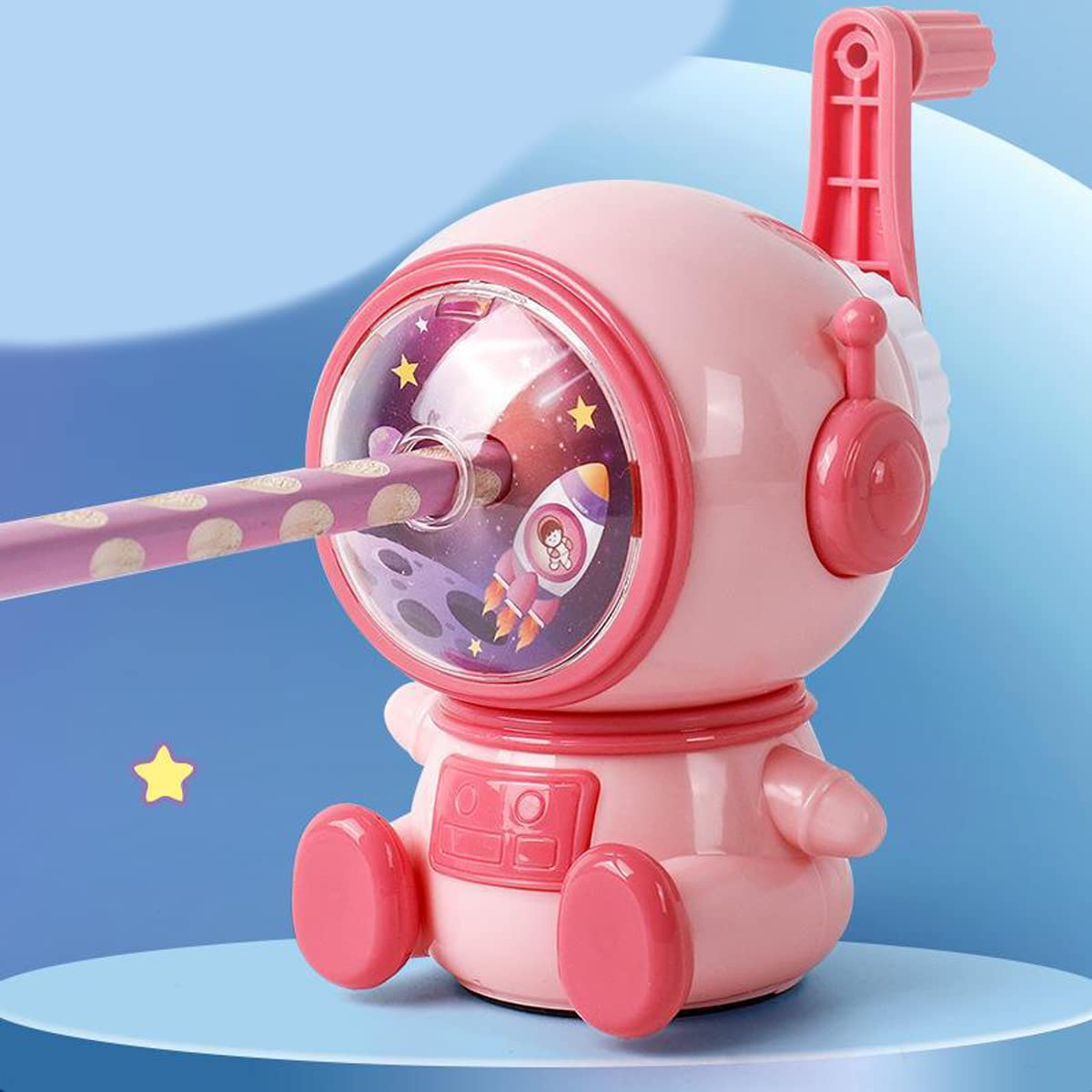 Coo11 2-in-1 Big Capacity Multiple Storage Pen & Pencil Pouch and Kids Astronaut Design Pencil Sharpener (Pink)