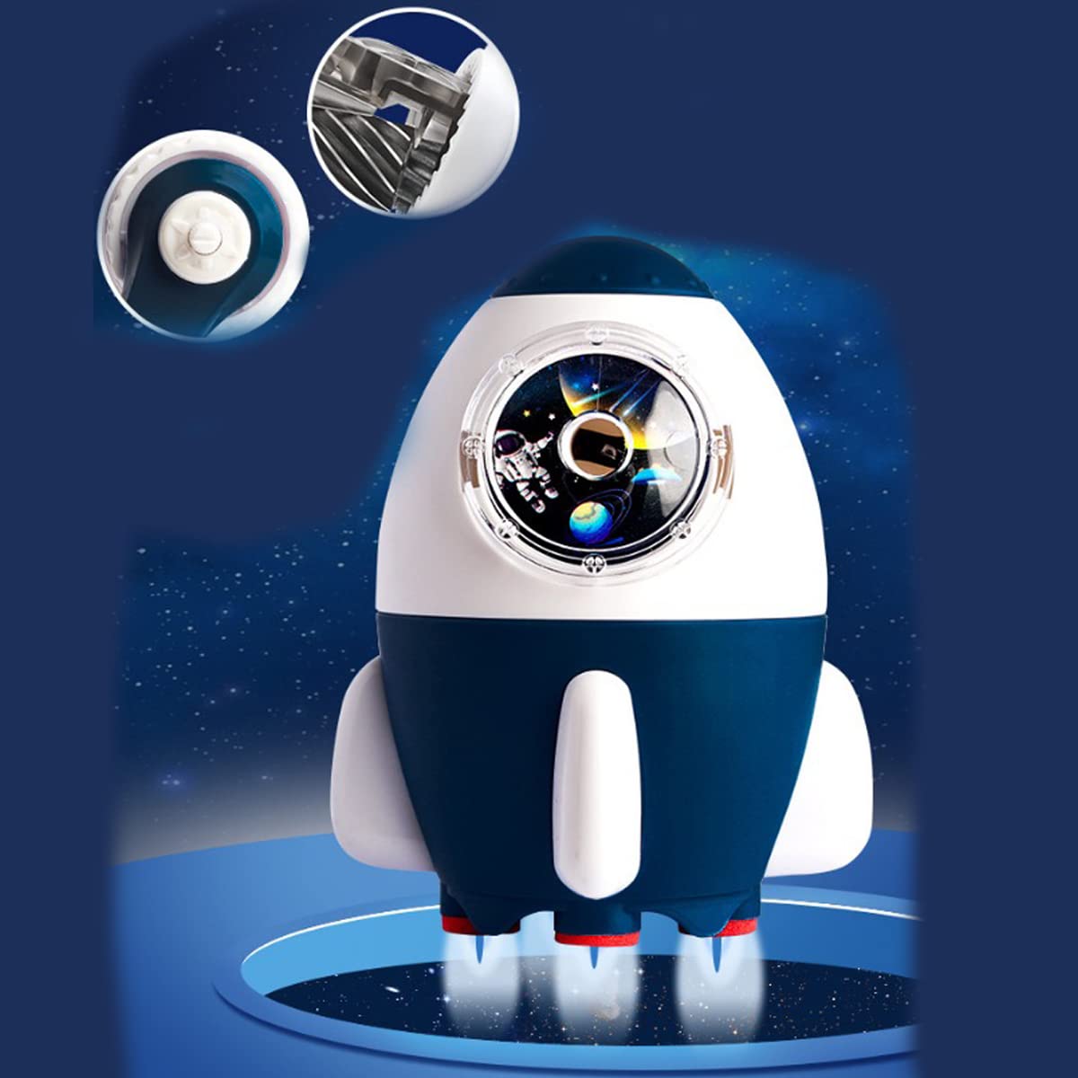 Coo11 Kids Stationery Pen & Pencil Box and Kids Rocket Design Pencil Sharpener (Navy Blue)