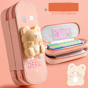 Coo11 2-in-1 Big Capacity Multiple Storage Pen & Pencil Pouch and Kids Astronaut Design Pencil Sharpener (Pink)