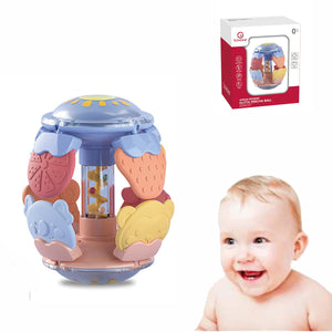 Coo11 Kids Rotation Ring Soft Silicone Rattle Teether, Multifunction Newborn Sensory Hand Grabbing Ball, Relief Pain, Educational Strengthen Toy, Suitable for Babies & Toddler (Blue)