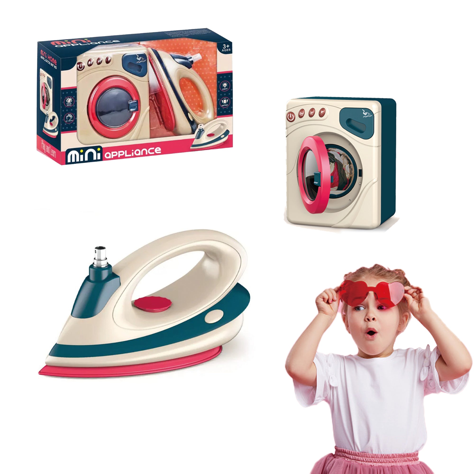 Coo11 Housekeeping Electric Playset Kids Toys, High Quality Light Sound Combo Set Ironing and Washing Machine, Realistic Spinning, Pretend Play Games Set, Perfect Birthday Christmas Gifts for Boys & Girls