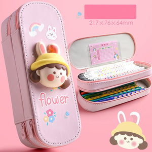 Coo11 2-in-1 Big Capacity Multiple Storage Pen & Pencil Pouch and Kids Astronaut Design Pencil Sharpener (Pink)