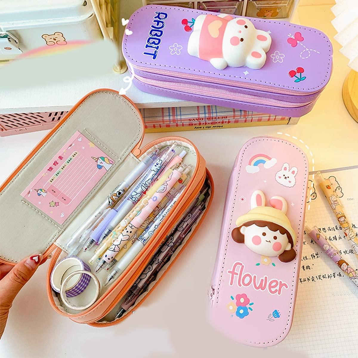 Coo11 2-in-1 Big Capacity Multiple Storage Pen & Pencil Pouch and Kids Astronaut Design Pencil Sharpener (Pink)