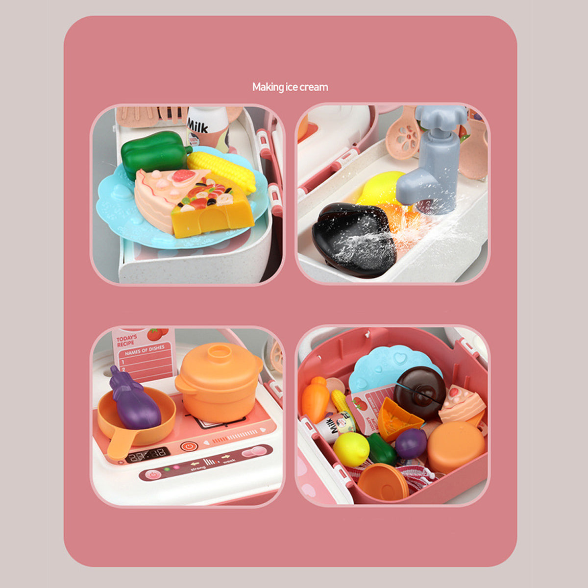 Pretend Play House Pink Backpack Small Mini Kitchen Toys Real Cooking Set For Kids  Set Pretend Role Play Toys For Boys And Girls, Premium Pieces Set