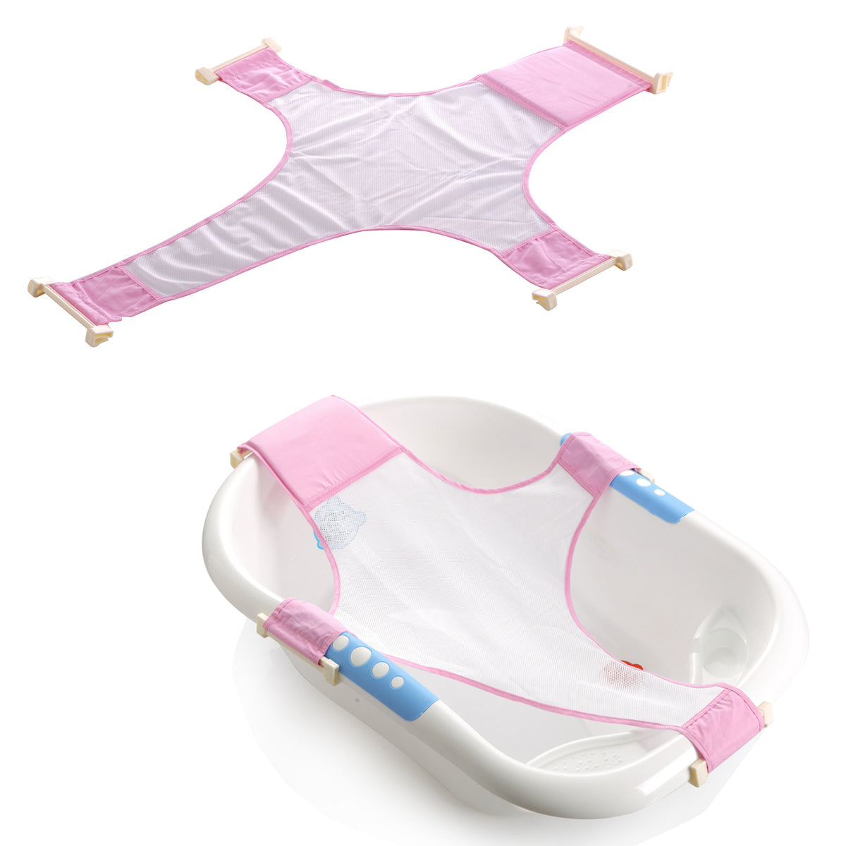 Coo11 Baby Bath Seat Support Pad, Adjustable Net for Bathtub, Non-Slip Universal Bath Seat Cushion Baby Accessories, Safety Four-Pointed Buckle Floating Bathing for Newborn