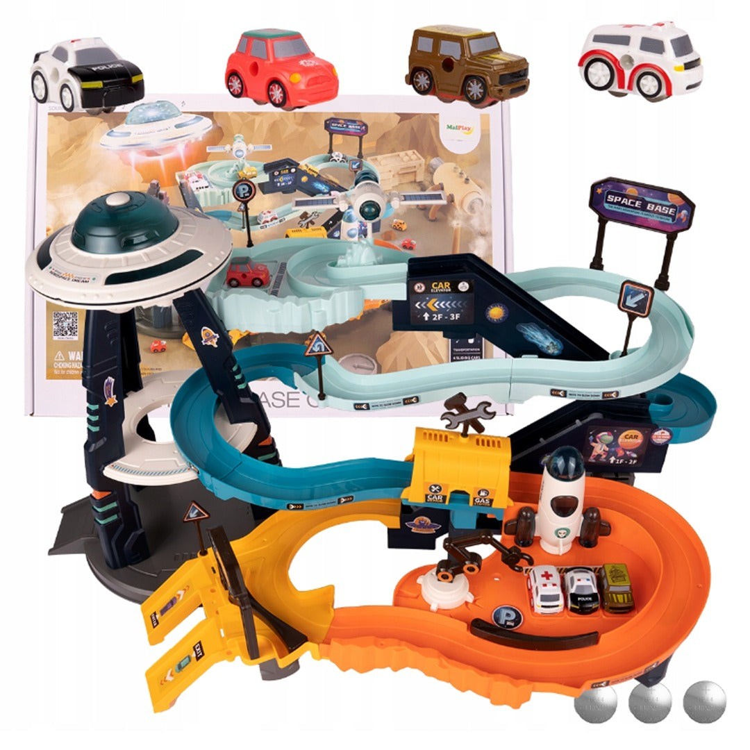 Coo11 Pretent Play Electric Mars Base Orbit Cars Track Toy, Space Base Adventure, Colourful Vehicle Play Set with Light & Sound, Perfect Car Toy for Kids 3 Years and up