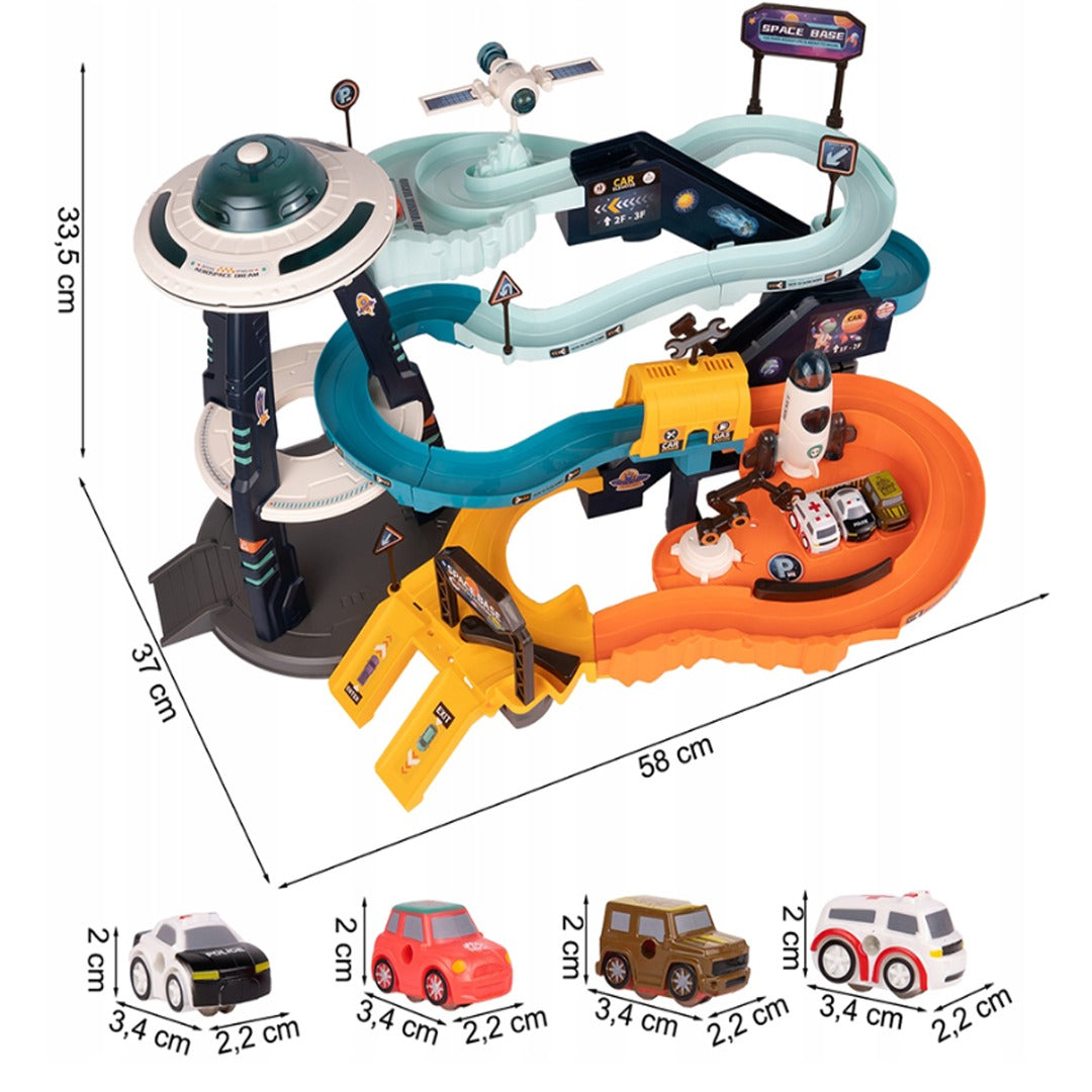 Coo11 Pretent Play Electric Mars Base Orbit Cars Track Toy, Space Base Adventure, Colourful Vehicle Play Set with Light & Sound, Perfect Car Toy for Kids 3 Years and up