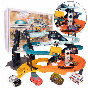 Coo11 Pretent Play Electric Mars Base Orbit Cars Track Toy, Space Base Adventure, Colourful Vehicle Play Set with Light & Sound, Perfect Car Toy for Kids 3 Years and up