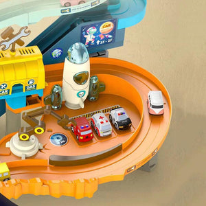 Coo11 Pretent Play Electric Mars Base Orbit Cars Track Toy, Space Base Adventure, Colourful Vehicle Play Set with Light & Sound, Perfect Car Toy for Kids 3 Years and up