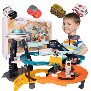 Coo11 Pretent Play Electric Mars Base Orbit Cars Track Toy, Space Base Adventure, Colourful Vehicle Play Set with Light & Sound, Perfect Car Toy for Kids 3 Years and up