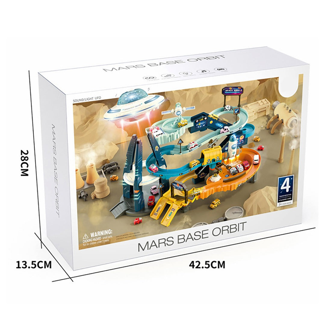 Coo11 Pretent Play Electric Mars Base Orbit Cars Track Toy, Space Base Adventure, Colourful Vehicle Play Set with Light & Sound, Perfect Car Toy for Kids 3 Years and up