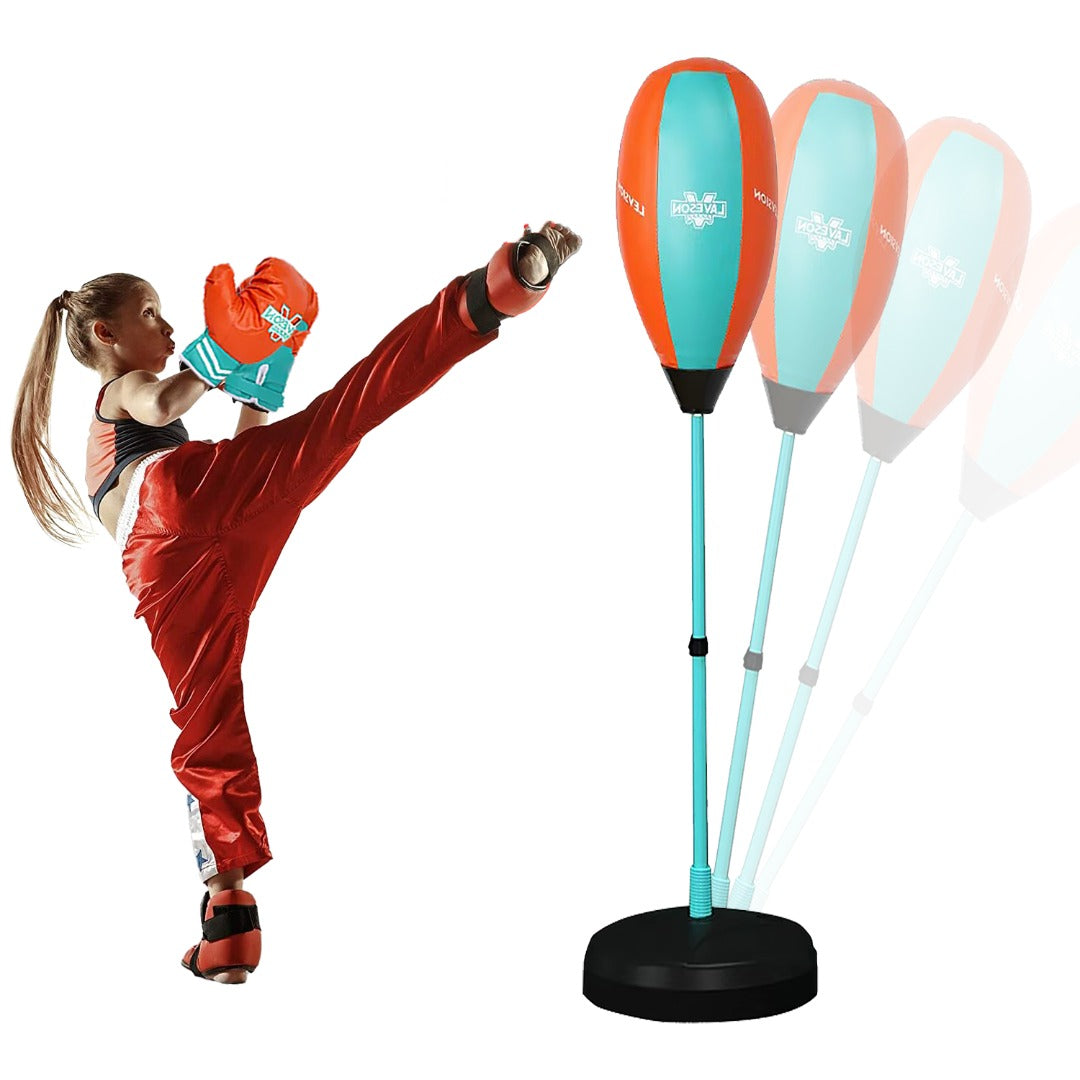 100-150CM adjustble hight Metal stand Punching Bag for Kids Boxing Set Gloves Boys & Girls Freestanding Punch Ball Juniors Inflatable Fitness Exercise Toy Gifts for Kids Age 4-13 Years Old