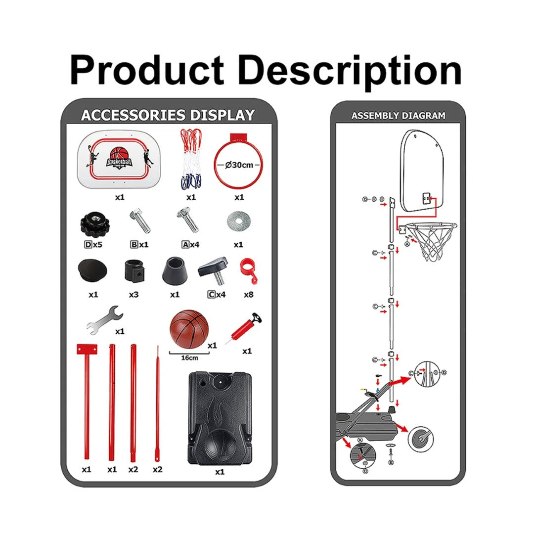 Coo11 Basketball Stand Hoop Set for Kids Height Adjustable for Adult Youth Teenagers Indoor Outdoor Use Portable Basketball Goals Boys Girls Age 3 4 5 6 7 8 + Perfect for Gifting Size 32*46*240 Cm