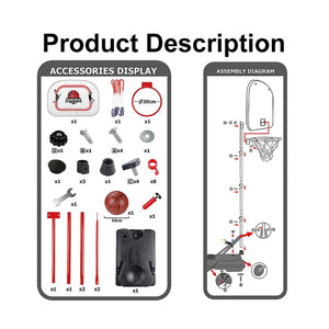 Coo11 Basketball Stand Hoop Set for Kids Height Adjustable for Adult Youth Teenagers Indoor Outdoor Use Portable Basketball Goals Boys Girls Age 3 4 5 6 7 8 + Perfect for Gifting Size 32*46*240 Cm