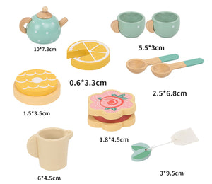 Coo11 Kids Multicoloured Pretend Play Wooden Afternoon Tea Set, Includes 1 Teapot, 2 Cup & Saucers, 1 Mug, 2 Spoons,1 Tray and Food Pots for Kids 3 Years and up
