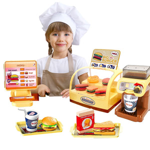 Coo11 25 pcs Kids Pretend play hamburger cashier machine for kids simulation big burger juice maker machine supermarket shopping play house toys for kids baby pretend play food gift for kids Aged 3+