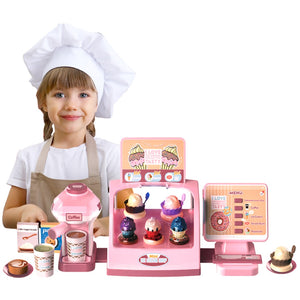 Coo11 28 pcs Kids Pretend play ice cream cashier machine for kids simulation ice cream juice maker machine supermarket shopping play house toys for kids baby pretend play food gift for kids Aged 3+