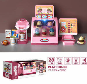 Coo11 28 pcs Kids Pretend play ice cream cashier machine for kids simulation ice cream juice maker machine supermarket shopping play house toys for kids baby pretend play food gift for kids Aged 3+