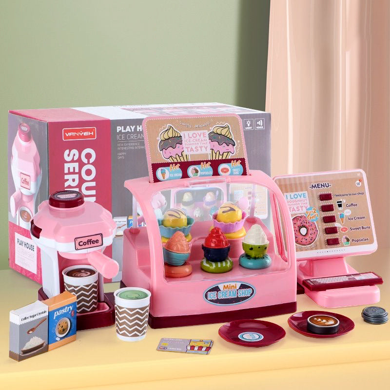Coo11 28 pcs Kids Pretend play ice cream cashier machine for kids simulation ice cream juice maker machine supermarket shopping play house toys for kids baby pretend play food gift for kids Aged 3+