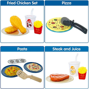 Coo11 35 pcs Kids Pretend play Pizza cashier machine for kids simulation pizza pasta juice maker machine supermarket shopping play house toys for kids baby pretend play food gift for kids Aged 3+
