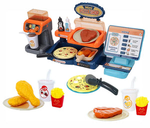 Coo11 35 pcs Kids Pretend play Pizza cashier machine for kids simulation pizza pasta juice maker machine supermarket shopping play house toys for kids baby pretend play food gift for kids Aged 3+