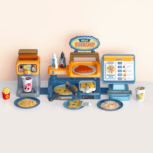 Coo11 35 pcs Kids Pretend play Pizza cashier machine for kids simulation pizza pasta juice maker machine supermarket shopping play house toys for kids baby pretend play food gift for kids Aged 3+