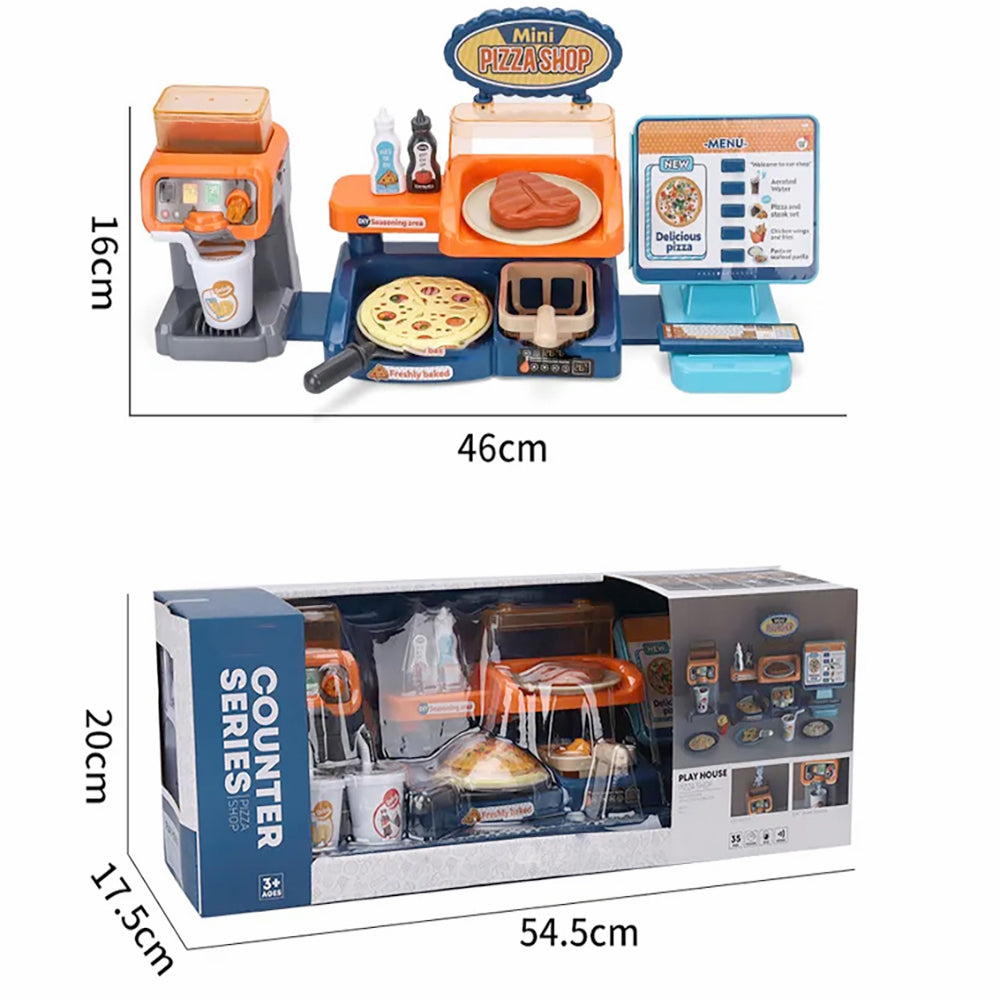 Coo11 35 pcs Kids Pretend play Pizza cashier machine for kids simulation pizza pasta juice maker machine supermarket shopping play house toys for kids baby pretend play food gift for kids Aged 3+