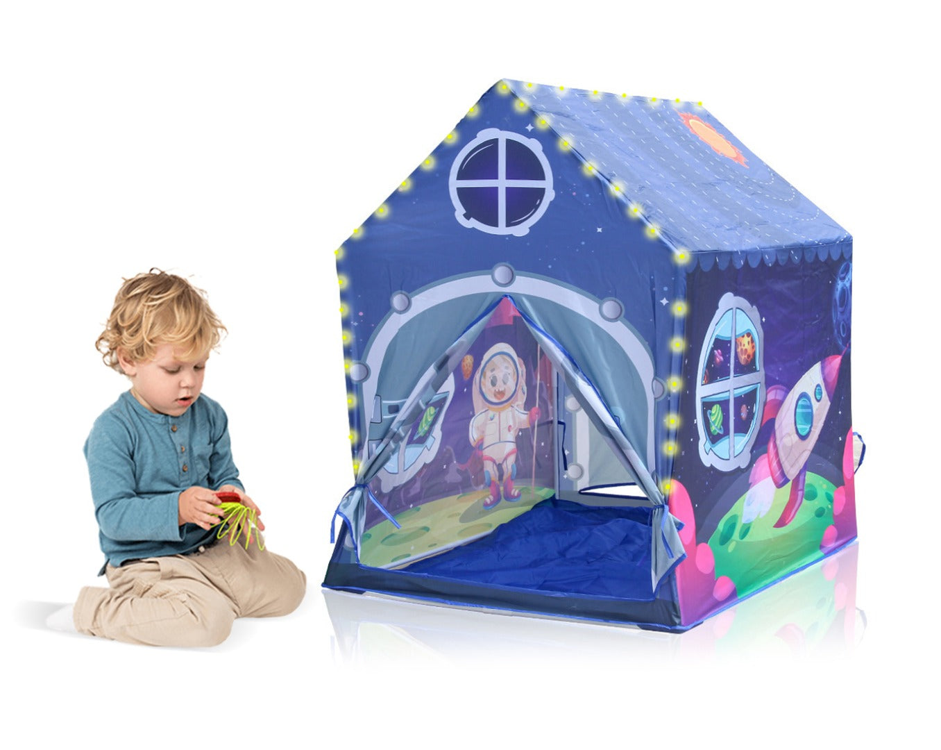 Coo11 Pretent Play Children's Play House, Space Exploration Playhouse with Fairy Star Lights, Creating Personal Play Space, Indoor & Outdoor Games Toys for Kids 3 Years and up (Blue)