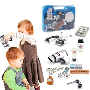 Coo11 Play Accessories Barber Shop Salon Hairstyle Set Kit with Clipper Beauty Pretend Stylist Hair Cutting Hairdresser Toys Dryer, Scissors, Apron Gifts for Boy Kids Girls  Ages 3 Years Up