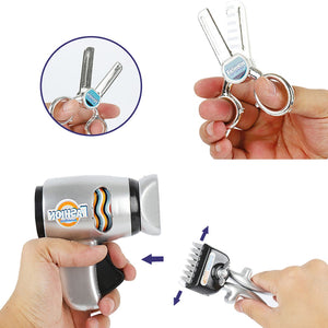 Coo11 Play Accessories Barber Shop Salon Hairstyle Set Kit with Clipper Beauty Pretend Stylist Hair Cutting Hairdresser Toys Dryer, Scissors, Apron Gifts for Boy Kids Girls  Ages 3 Years Up