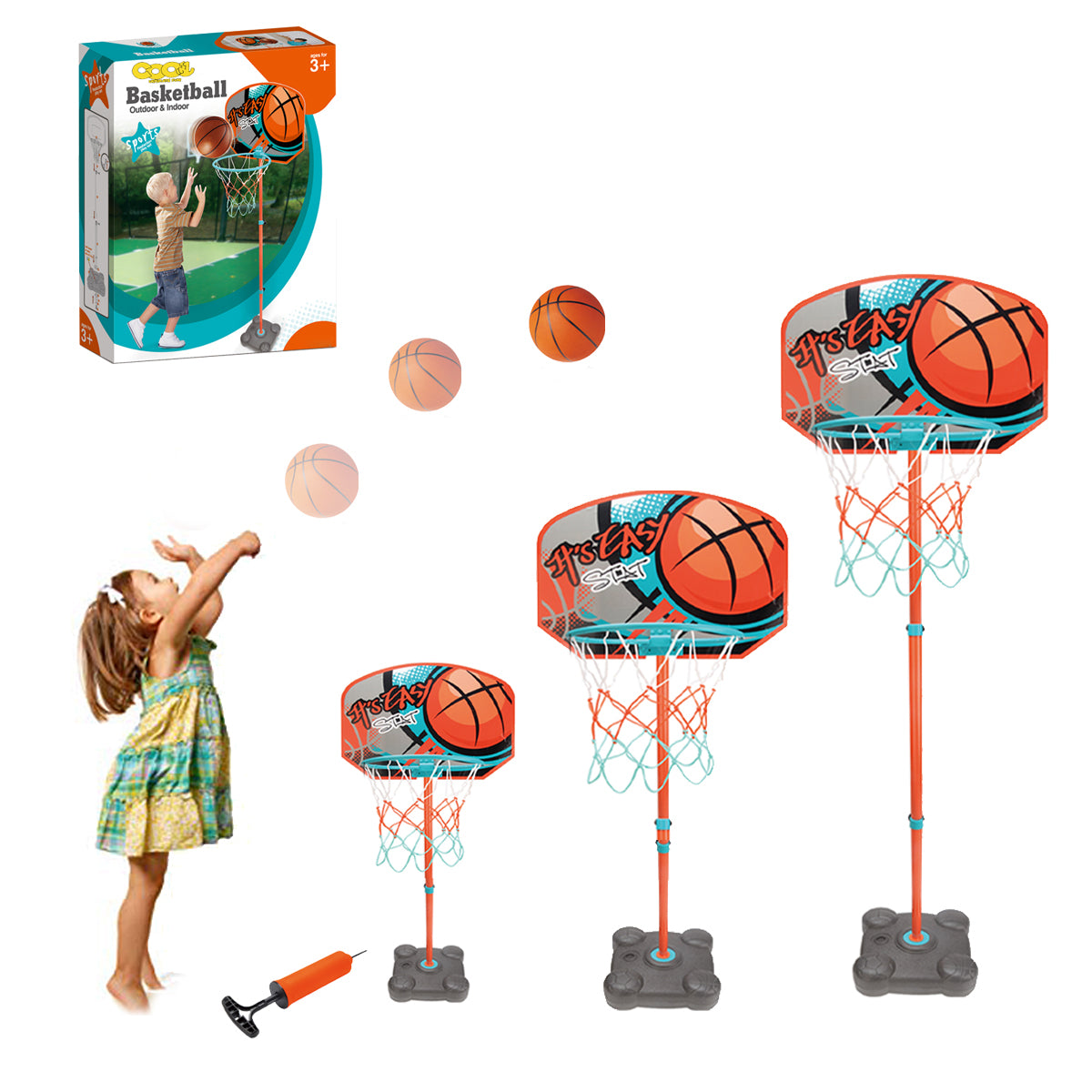 Coo11 Kids 141CM Basketball Hoop Stand, Outdoor And Indoor Sports Fun Game, Portable, Lightweight, Improves Your Game, Skill Development, Perfect Gift for Boys & Girls, Suitable for 3+