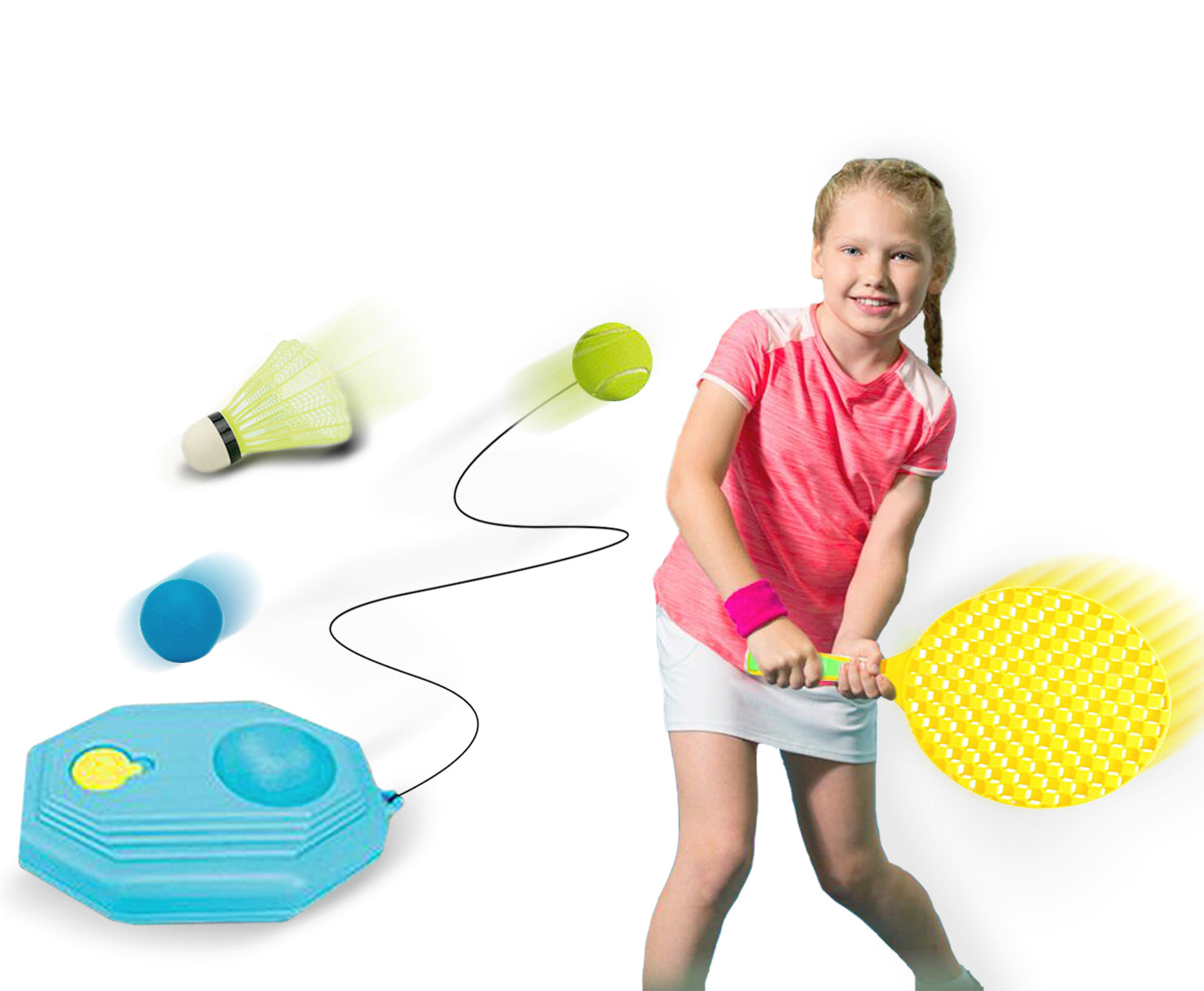 Coo11 Kids Badminton Racket Kit Set with Tennis Ball and Trainer Rebounder Base, Indoor and Outdoor Tennis Sport Practice, Perfect Gift for Beginners, Boys, Girls, Children