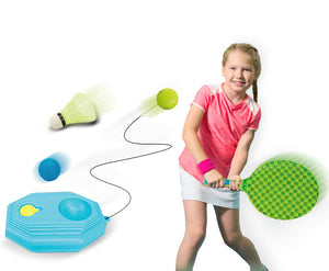 Coo11 Kids Badminton Racket Kit Set with Tennis Ball and Trainer Rebounder Base, Indoor and Outdoor Tennis Sport Practice, Perfect Gift for Beginners, Boys, Girls, Children