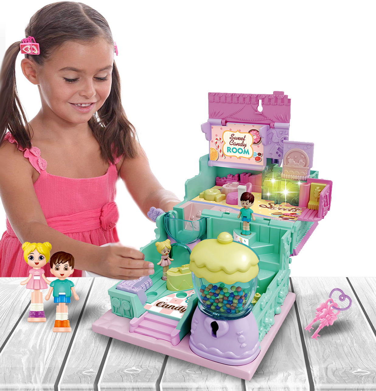 Kids Pretend Play Plastic Candy Room Toy With Light Music Furniture Doll Diy House Doll House For Girl, Dream House With Light, Chimney And Doll Toy Figures, Diy Pretend Play Furniture And Accessories, Princess Castle Dollhouse Building Toy