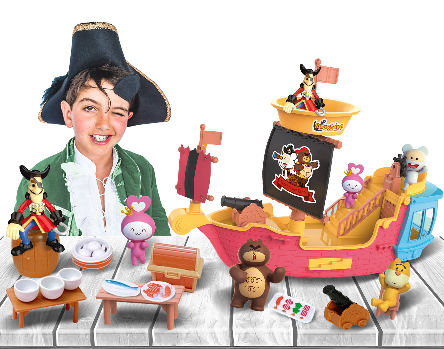 Coo11 Kids Role Play Pirate Boat Ship, Adventure Creative Treasures Toy, Figures & Accessories, Indoor Fun, Improves Skill Development, Perfect Gift For Girls & Boys, Suitable For 3+