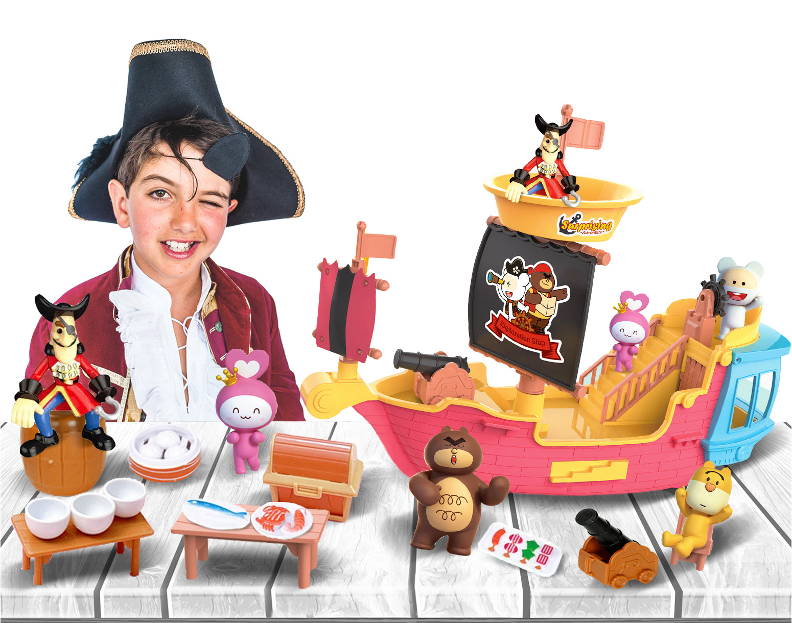 Coo11 Kids Role Play Pirate Boat Ship, Adventure Creative Treasures Toy, Figures & Accessories, Indoor Fun, Improves Skill Development, Perfect Gift For Girls & Boys, Suitable For 3+